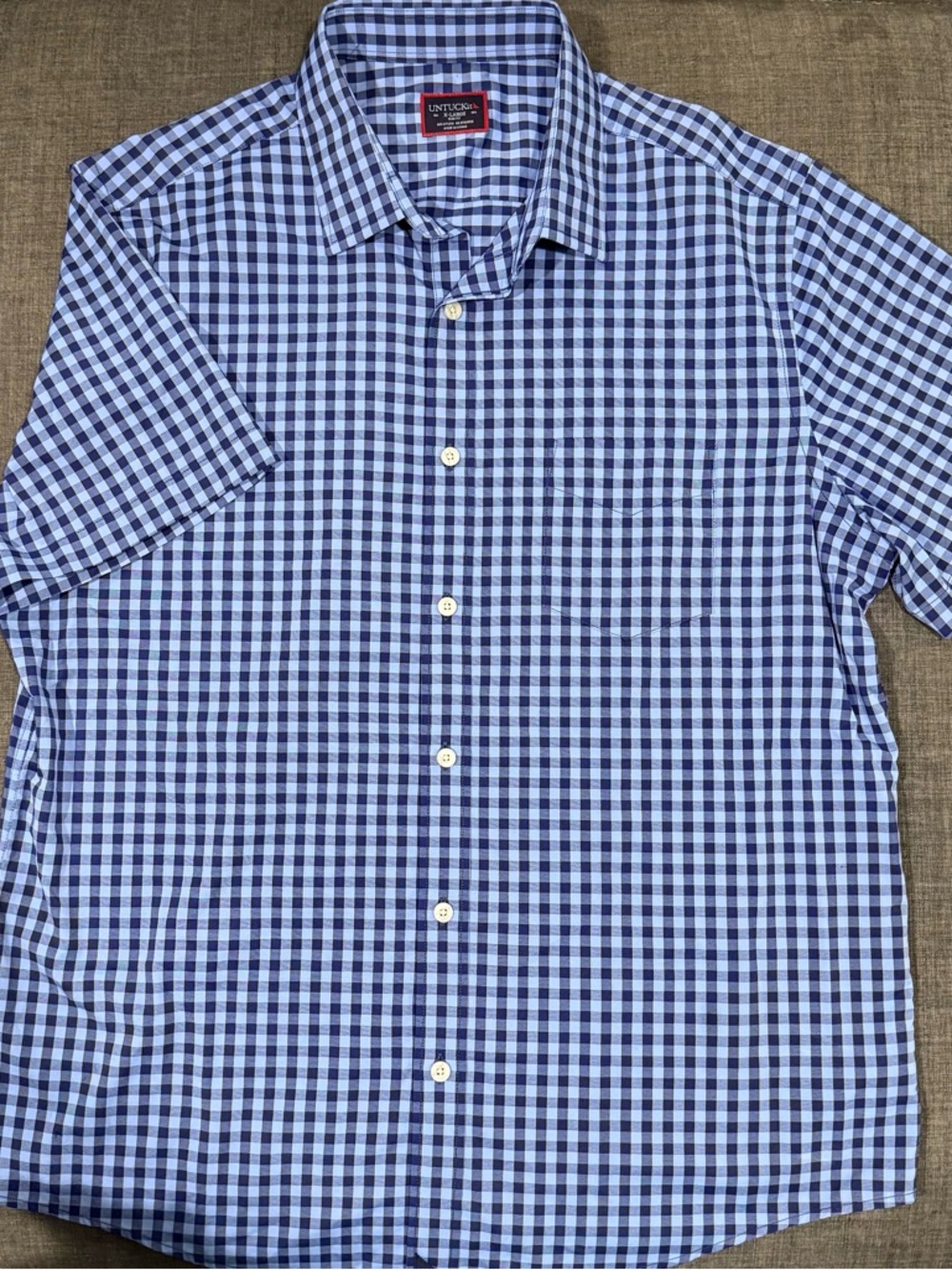 UNTUCKit Navy and Light Blue Gingham Short-Sleeve Button-Down Shirt